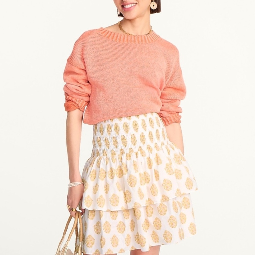 J.Crew White Yellow Block Print Tiered Mini Skirt S NWT 100% Cotton 🧡